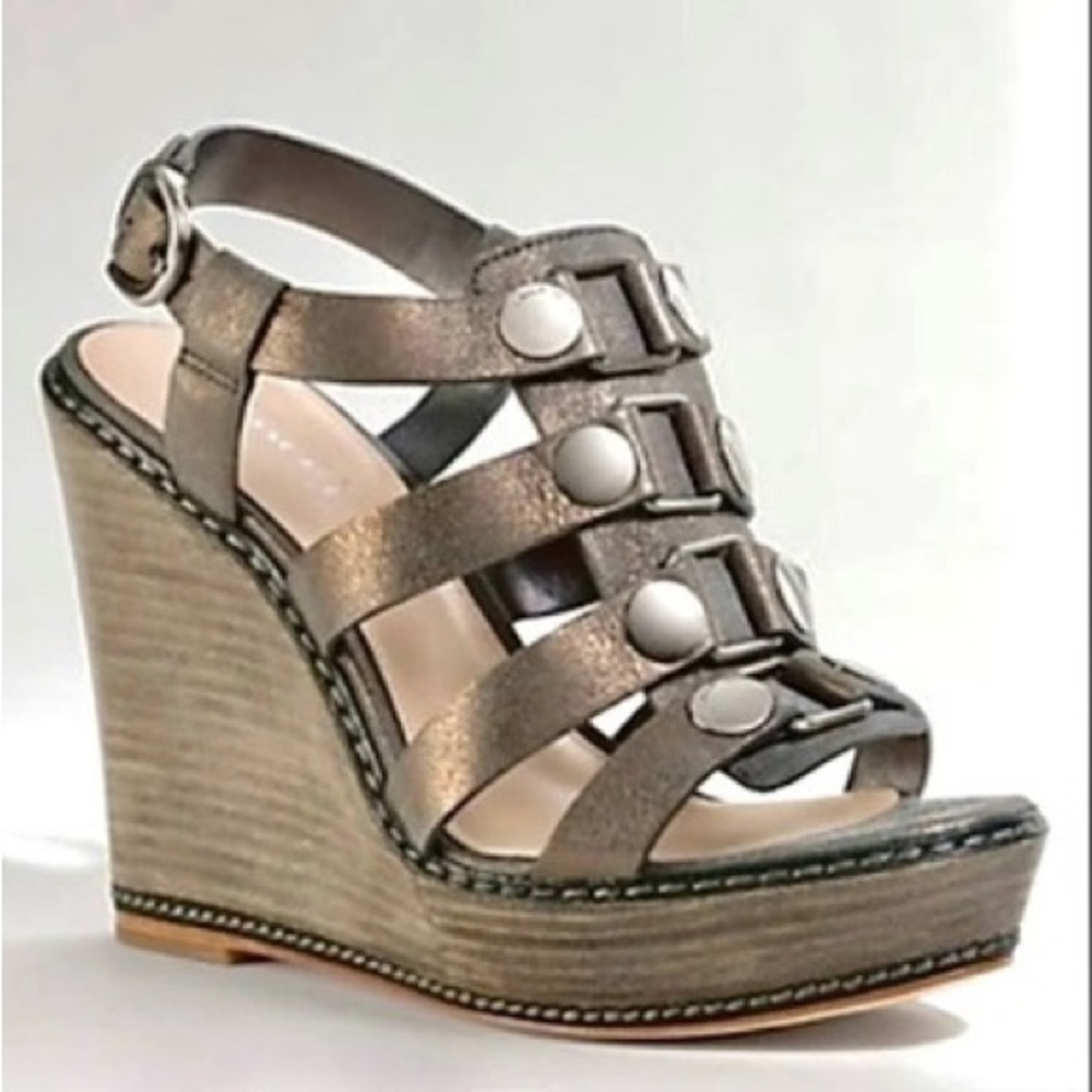 COACH Bronze Metallic Leather Gladiator Wedge Sandal Size 7.5